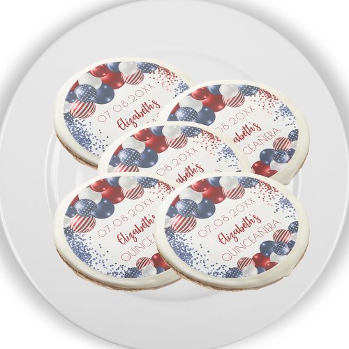 Quinceanera patriotic USA red white blue flag Sugar Cookie