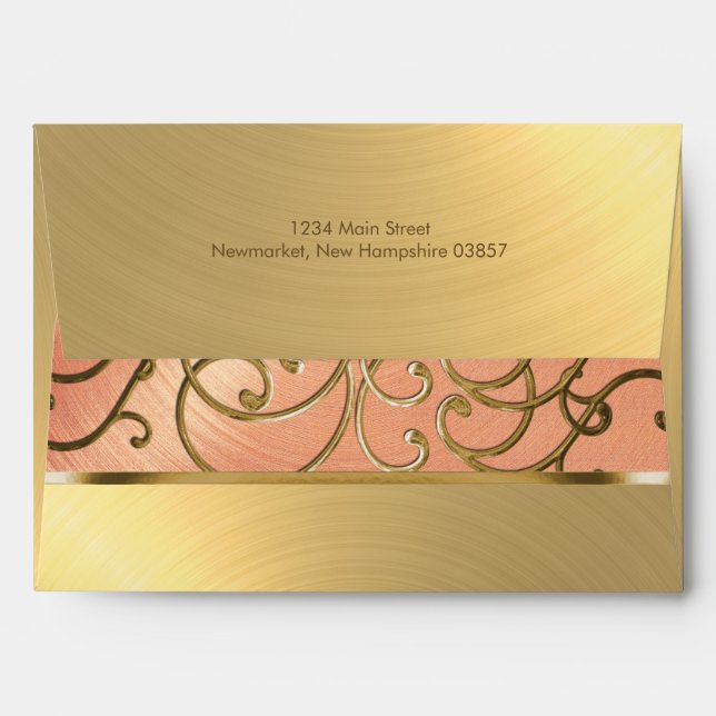 Quinceanera Peach and Gold Filigree Swirls Envelope (Back (Top Flap))