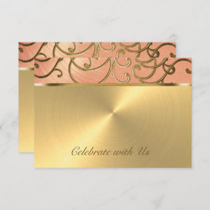 Quinceanera Peach and Gold Filigree Swirls Invitation