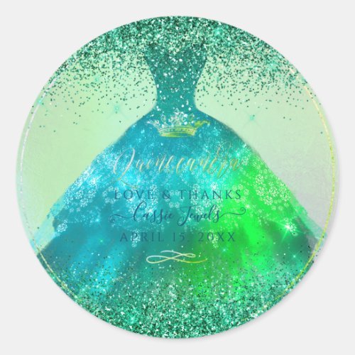 Quinceaera Peacock Sparkle Gown Classic Round Sticker