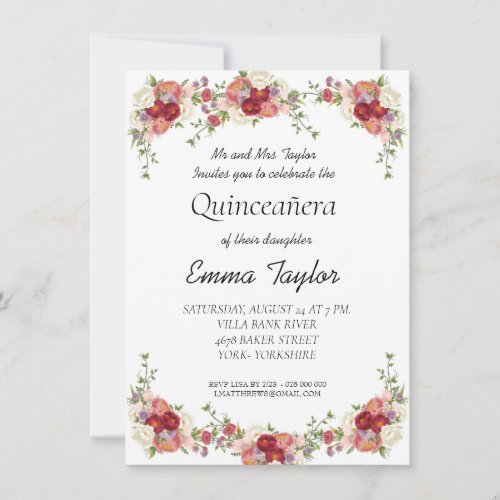 Quinceaera Peony Floral Modern Birthday  Invitation