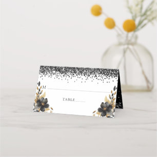 Quinceañera Personalized Luxury Black Gold Place Card