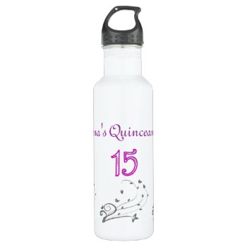 Quinceanera Personalized Template Stainless Steel Water Bottle by Dmargie1029 at Zazzle