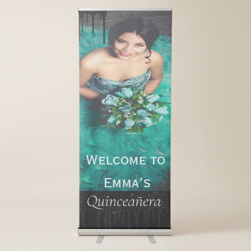 Quinceaera Photo Birthday Party Drips Welcome  Retractable Banner