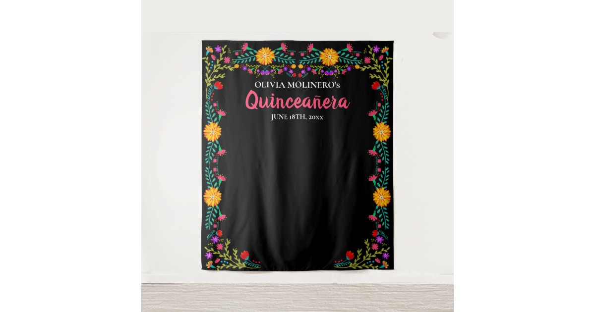 Quinceanera Photo Booth Backdrop Mexican Flowers | Zazzle.com