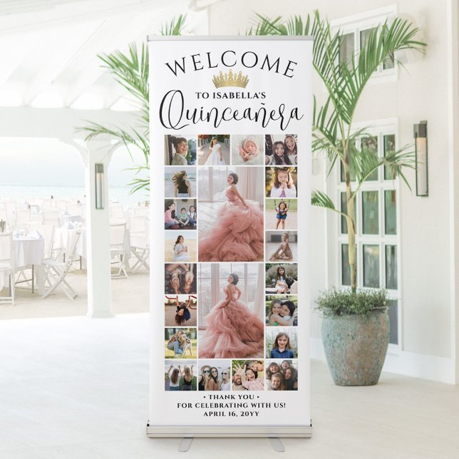 Quinceañera Photo Collage 15th Birthday Welcome Retractable Banner (Creator Uploaded)
