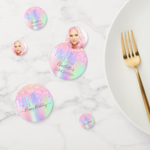 Quinceanera photo holographic pink glitter confetti