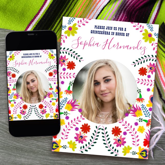 Quinceanera Photo Mexican Fiesta Party White Invitation (Quinceanera Invitation with photo from my Mexican Fiesta Party collection)