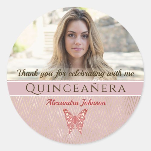 Quinceanera Photo Thank You Classic Round Sticker