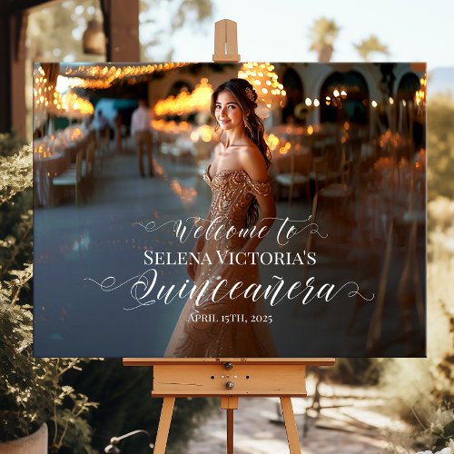 Quinceanera photo welcome sign elegant calligraphy