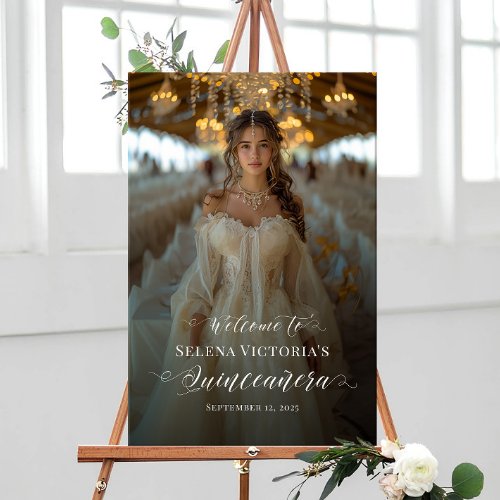 Quinceanera photo welcome sign elegant calligraphy