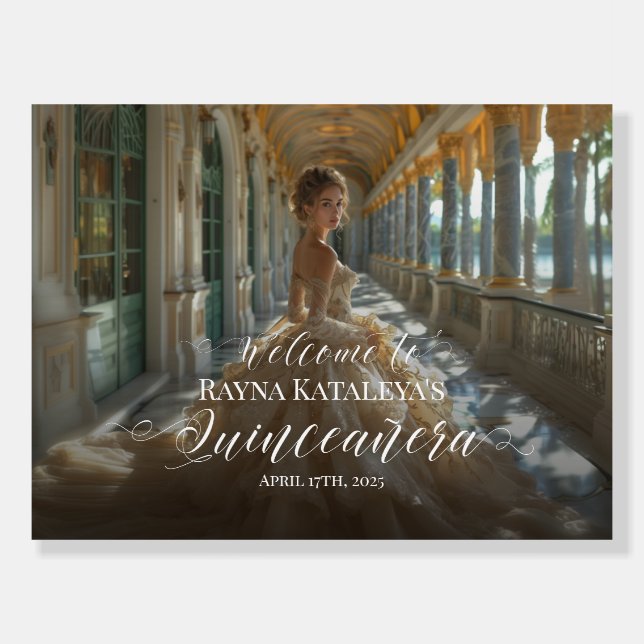Quinceanera photo welcome sign, elegant foam board (Front)