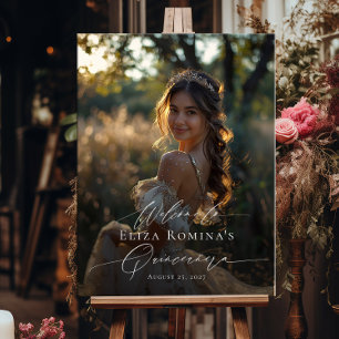 Quinceanera photo welcome sign, elegant script foam board