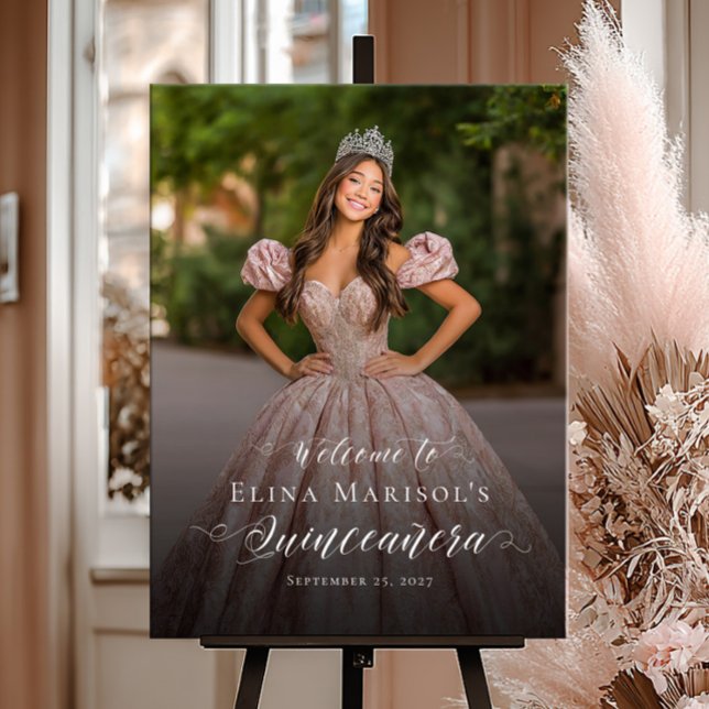 Quinceanera photo welcome sign, elegant script foam board (Creator Uploaded)