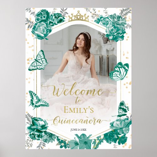 Quinceanera Photo Welcome Sign Emerald Green