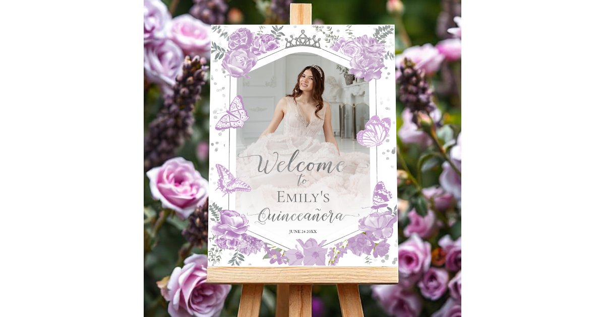 Quinceanera Photo Welcome Sign Lavender Floral | Zazzle