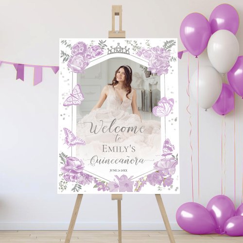 Quinceanera Photo Welcome Sign Lavender Floral