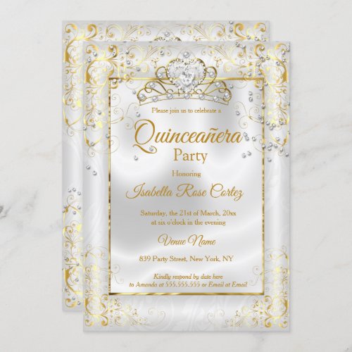 Quinceanera photo White Gold Tiara Diamond Heart Invitation