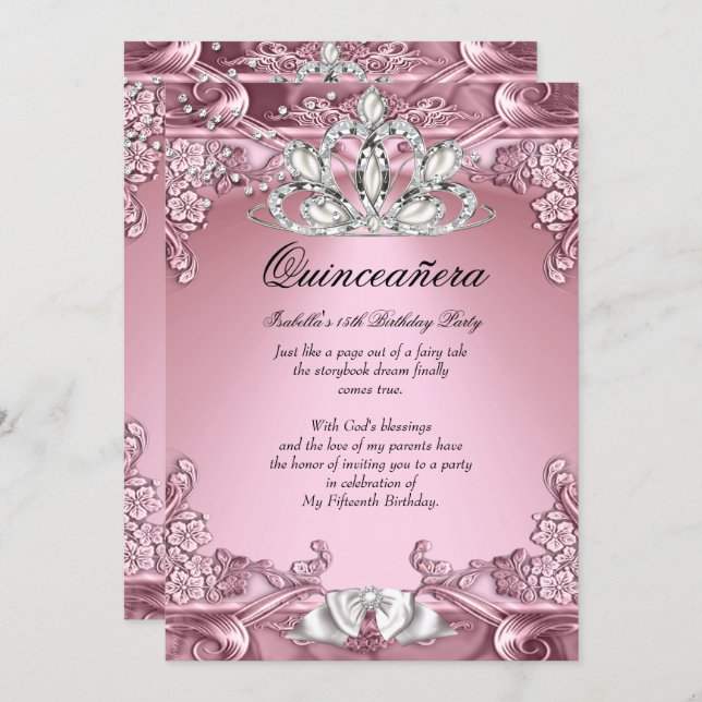 Quinceanera Pink 15th Birthday Party Invitation (Front/Back)
