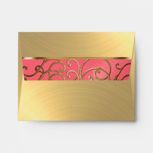 Quinceanera Pink and Gold Filigree Swirls Envelope