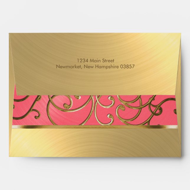 Quinceanera Pink and Gold Filigree Swirls Envelope (Back (Top Flap))
