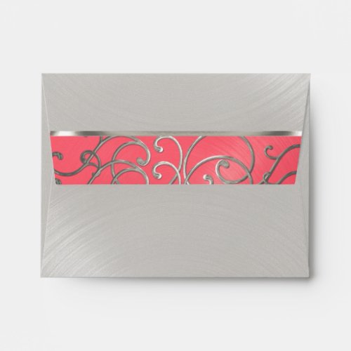 Quinceanera Pink and Silver Filigree Swirls Envelope