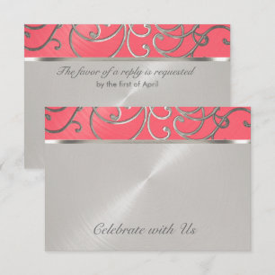Quinceanera Pink and Silver Filigree Swirls Invitation