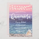 Quinceanera Pink Beach Mason Jar String Light Invitation (Front/Back)