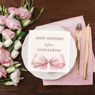 Quinceanera pink bow cream napkins