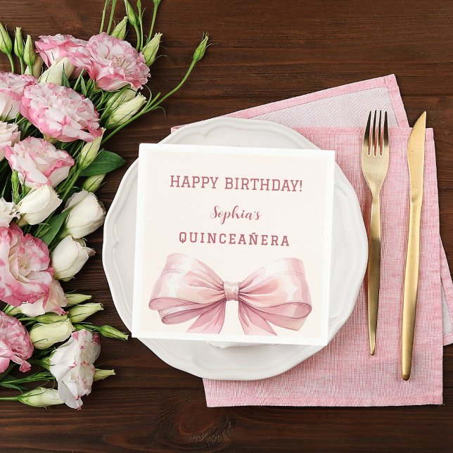 Quinceanera pink bow cream  napkins (Creator Uploaded)