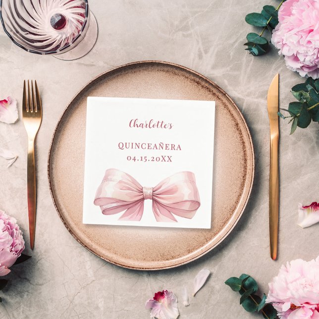 Quinceanera pink bow elegant luncheon napkins (Creator Uploaded)