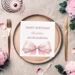 Quinceanera pink bow white luncheon napkins