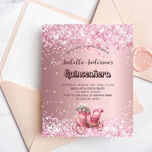 Quinceanera pink carriage budget invitation flyer