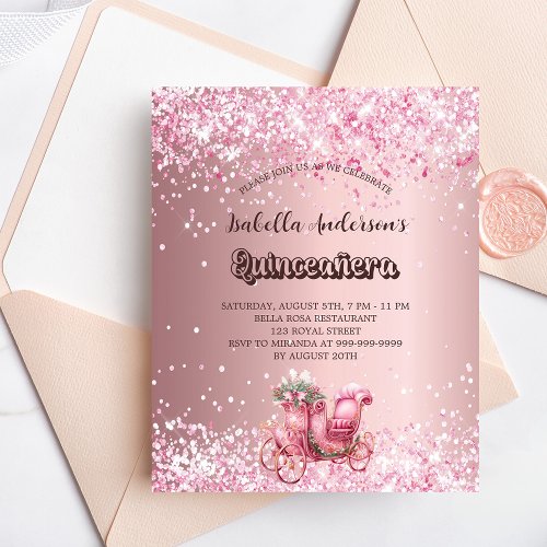 Quinceanera pink carriage budget invitation flyer