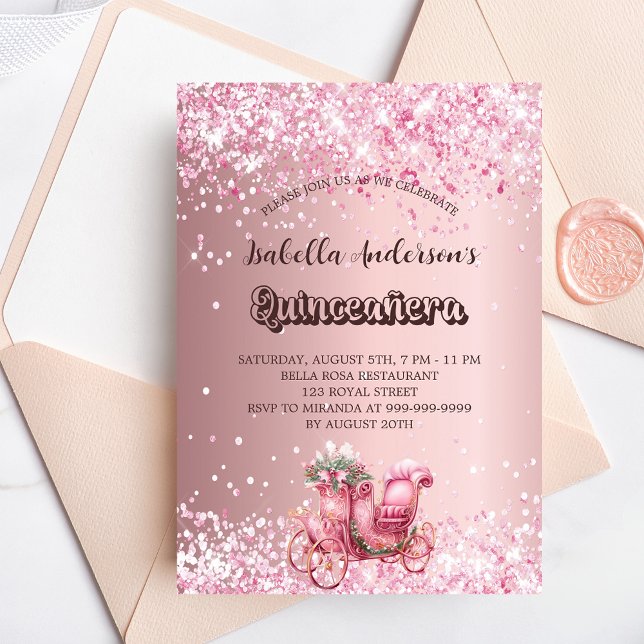 Quinceanera pink carriage elegant party invitation (Creator Uploaded)
