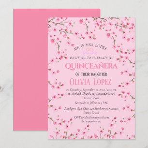 Quinceañera Pink Cherry Blossom Floral Birthday Invitation