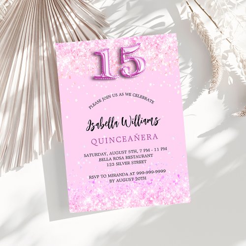 Quinceanera pink confetti girl party invitation postcard