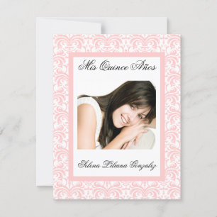 Quinceanera Pink Damask Soft Pink and White Invitation