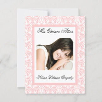 Quinceanera Pink Damask Soft Pink and White Invitation