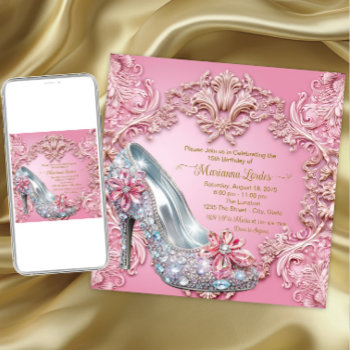 Quinceañera Pink Diamond High Heel Shoe Invitation by InvitationCentral at Zazzle
