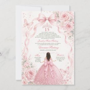 Quinceañera Pink Dress 15 Años Princess Tiara Invitation