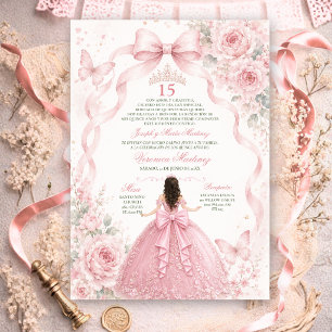 Quinceañera Pink Dress 15 Años Princess Tiara Invitation