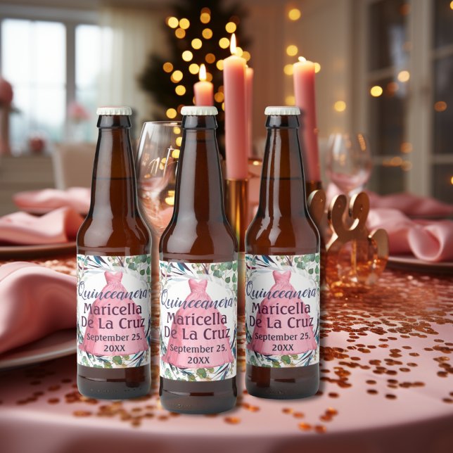 Quinceanera Pink Dress  Beer Bottle Label (Creator Uploaded)
