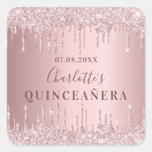 Quinceanera pink dusty rose glitter monogram square sticker