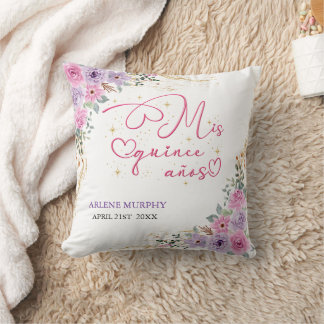 QUINCEANERA PINK ELEGANT FLORAL GLITTER THROW PILLOW