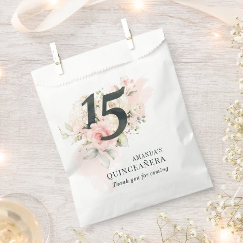 Quinceanera Pink Floral 15th Birthday Blush Rustic Favor Bag