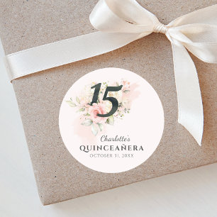Quinceanera Pink Floral 15th Birthday Classic Round Sticker