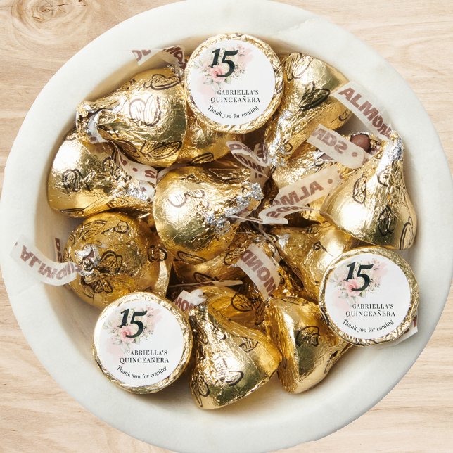 Quinceanera Pink Floral 15th Birthday Party Hershey®'s Kisses® (Quinceanera 15th Birthday Party Gold Hershey Kisses)