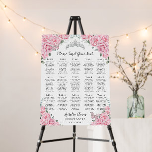 Quinceanera Pink Floral Butterflies Seating Chart Foam Board