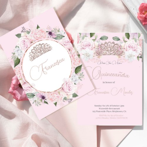 Quinceanera Pink Floral Chic Modern  Invitation